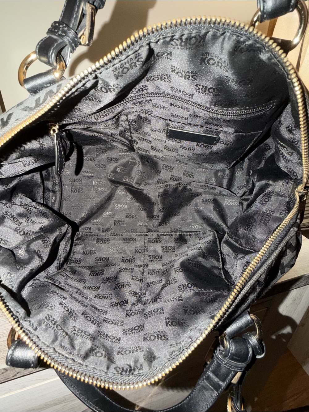 Michael Kors Black MK Monogram Satchel Bag - Picture 5 of 5